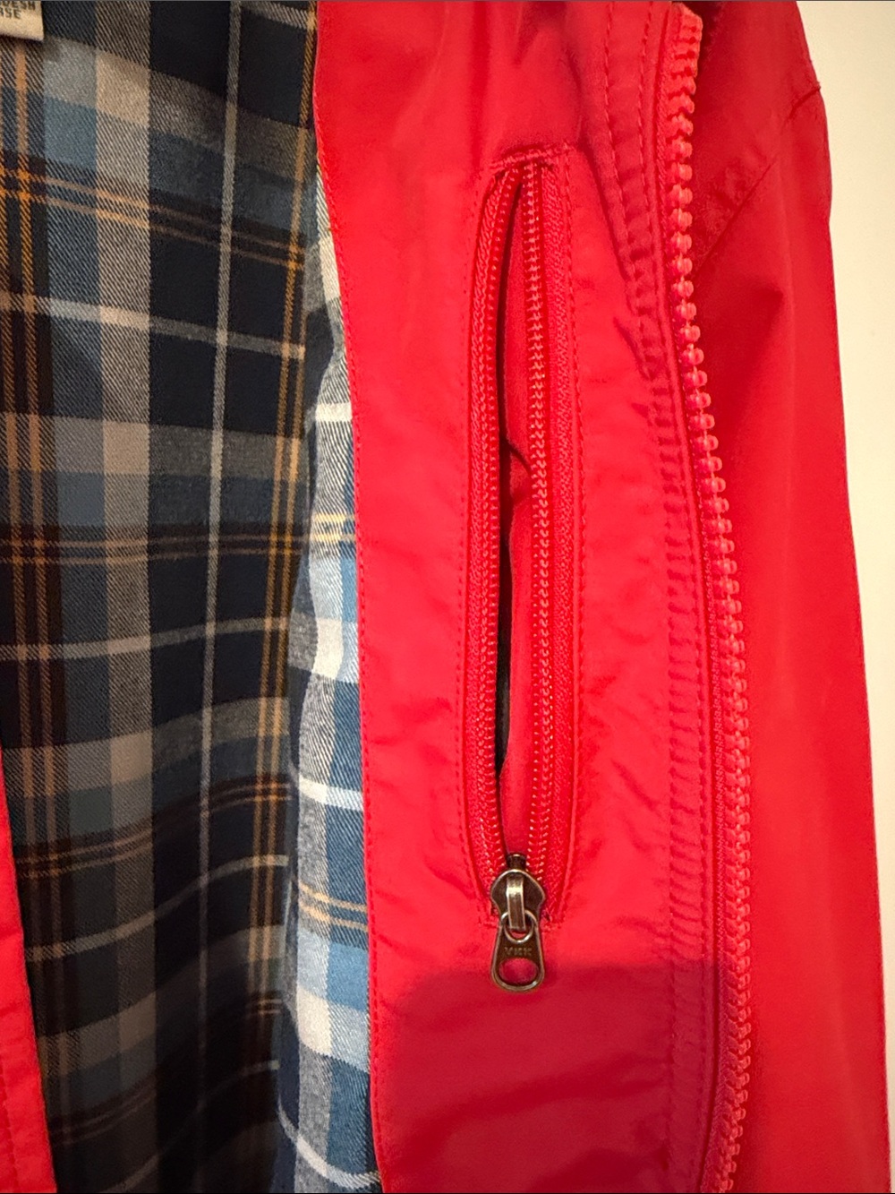 L.L. Bean Red mens' Zip Jacket with Plaid Collar - Picture 10 of 12